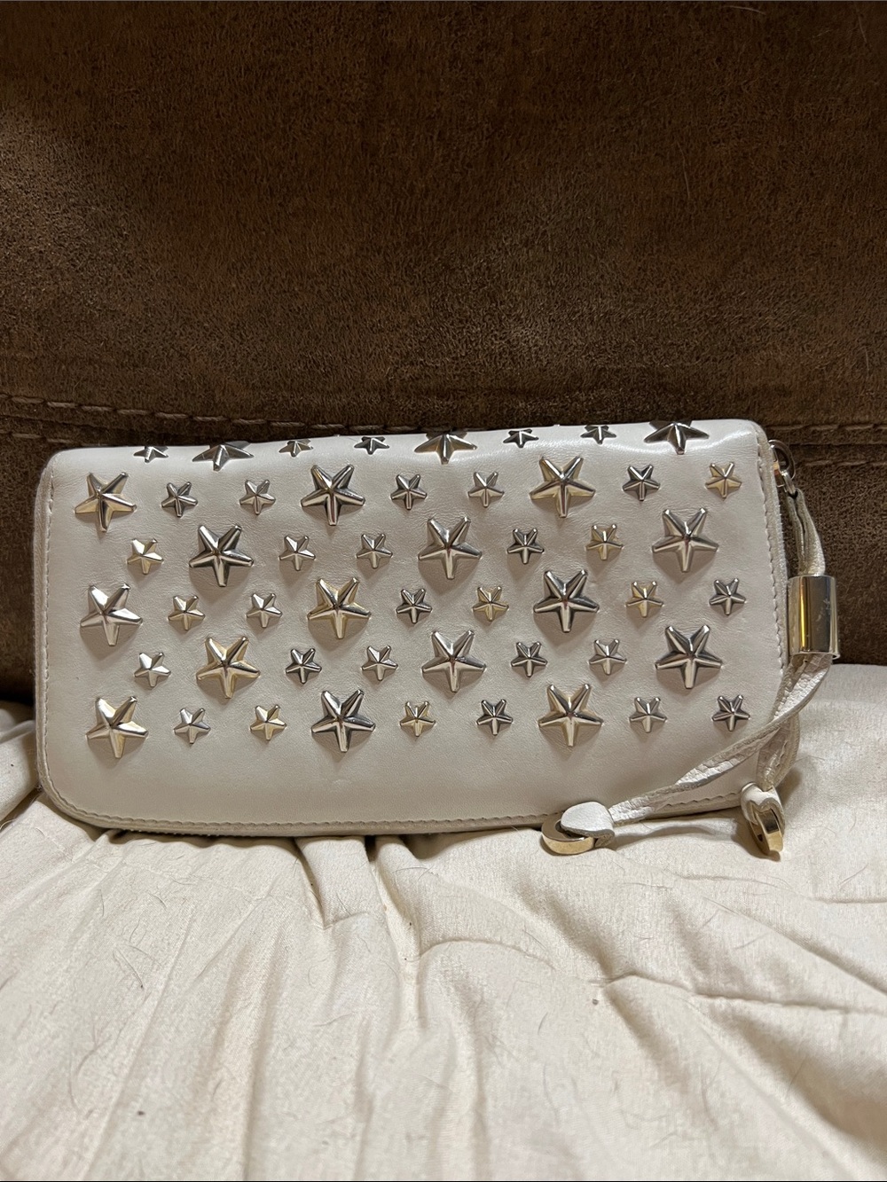 Jimmy Choo White Star-Studded Leather Wristlet Clutch - Picture 3 of 5